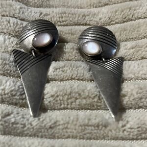 Sterling Silver Drop Earrings with Mother-of-Pearl Accent - Silver